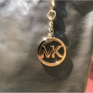Michael Kors Large Gray + Gold Shiny tote bag + mk logo charm